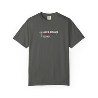 Load image into Gallery viewer, Alpha Bravo Charlie Echo Cross T-Shirt — Christian Faith Based in memory of Charlie Kirk , Made for believers who stand for biblical values, strong families, religious freedom