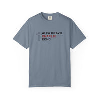 Load image into Gallery viewer, Alpha Bravo Charlie Echo Cross T-Shirt — Christian Faith Based in memory of Charlie Kirk , Made for believers who stand for biblical values, strong families, religious freedom, and principled...