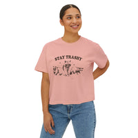 Load image into Gallery viewer, Stay Trashy Women&#39;s Boxy Tee - Fun &amp; Casual Eco-Friendly Shirt
