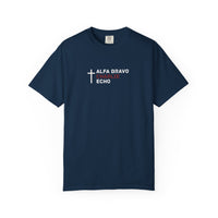 Load image into Gallery viewer, Alpha Bravo Charlie Echo Cross T-Shirt — Christian Faith Based in memory of Charlie Kirk , Made for believers who stand for biblical values, strong families, religious freedom