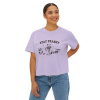Load image into Gallery viewer, Stay Trashy Women&#39;s Boxy Tee - Fun &amp; Casual Eco-Friendly Shirt
