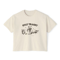 Load image into Gallery viewer, Stay Trashy Women&#39;s Boxy Tee - Fun &amp; Casual Eco-Friendly Shirt
